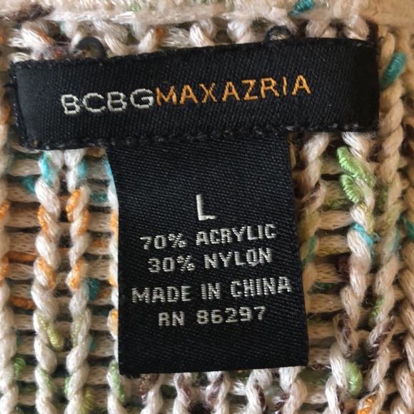 BCBGMAXAZRIA beige and teal acrylic blend cardigan size M - Picture 3 of 4